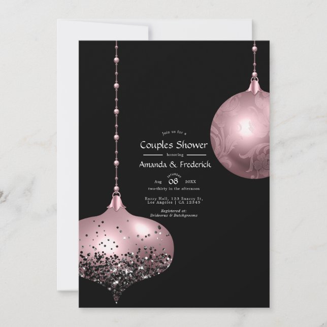 Blush Pink and Rose Gold Christmas Couples Shower Invitation (Front)