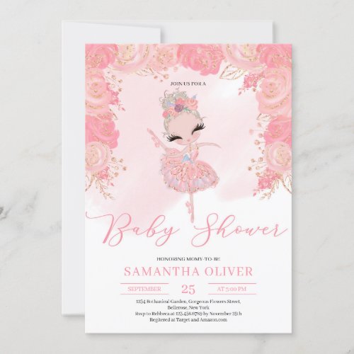 Blush pink and rose gold floral tutu Baby Shower Invitation