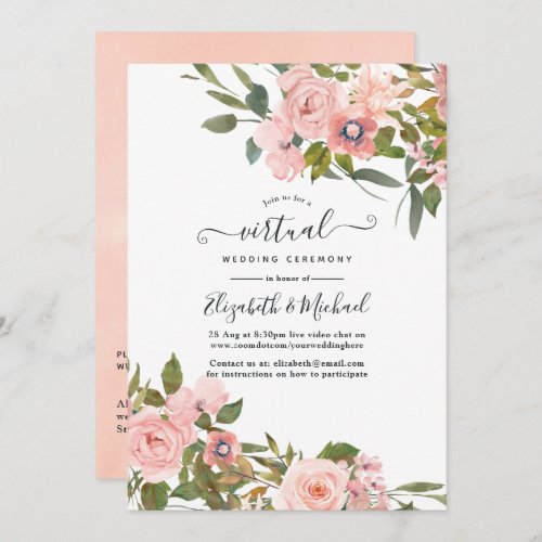 Blush Pink and Rose Gold Floral Virtual Wedding Invitation
