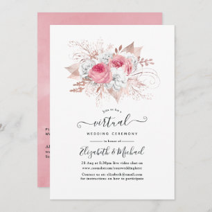 Blush Pink and Rose Gold Floral Virtual Wedding Invitation