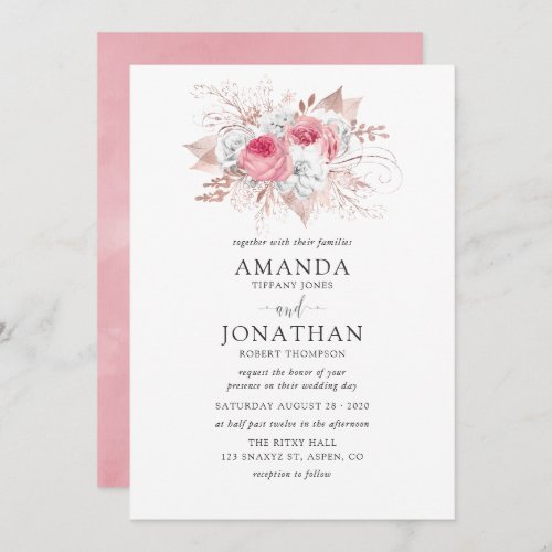 Blush Pink and Rose Gold Floral Wedding invitation