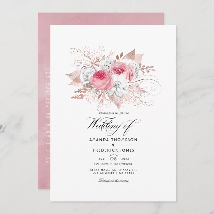 Blush Pink and Rose Gold Floral Wedding invitation Zazzle