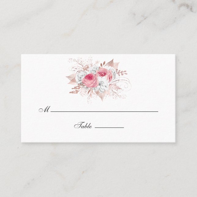 Blush Pink and Rose Gold Floral Wedding Place Card (Front)