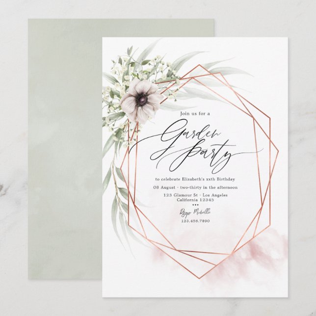 Blush Pink and Rose Gold Geometric Garden Party Invitation (Front/Back)