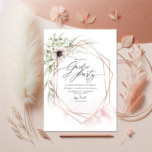 Blush Pink and Rose Gold Geometric Garden Party Invitation (Blush Pink and Rose Gold Geometric Garden Party Invitation)