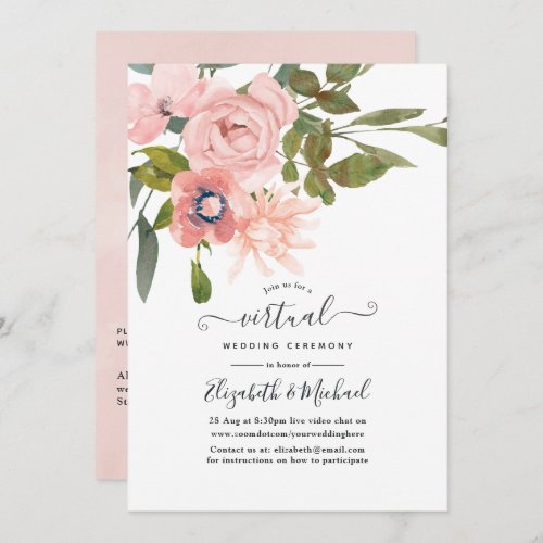 Blush Pink and Rose Gold Online Virtual Wedding Invitation