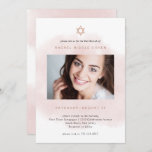 Blush Pink and Rose Gold | Photo Bat Mitzvah Invitation<br><div class="desc">These trendy and stylish Bat Mitzvah invitations feature your personal photo with lovely,  modern blush pink watercolor look splashes and a faux rose gold Star of David.</div>