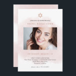 Blush Pink and Rose Gold | Photo Bat Mitzvah Invitation<br><div class="desc">These trendy and stylish Bat Mitzvah invitations feature your personal photo with lovely,  modern blush pink watercolor look splashes and a faux rose gold Star of David.</div>