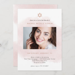 Blush Pink and Rose Gold Photo Bat Mitzvah Invitation