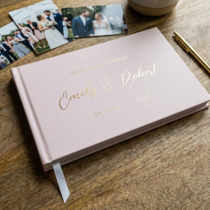 Blush Pink and Rose Gold Photo Wedding Foil Guest Book