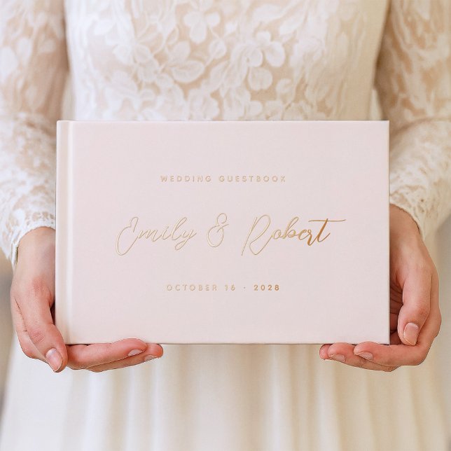 Blush Pink and Rose Gold Photo Wedding Foil Guest Book (Creator Uploaded)