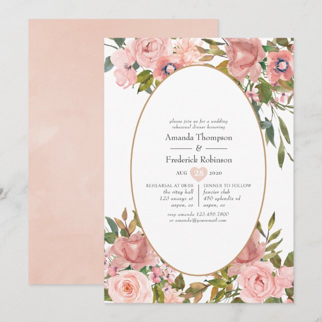 Blush Pink and Rose Gold Rehearsal Dinner Invitation (Front/Back)