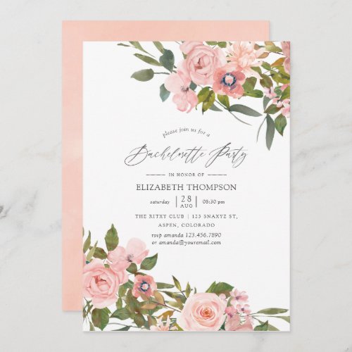 Blush Pink and Rose Gold Roses Bachelorette Party Invitation