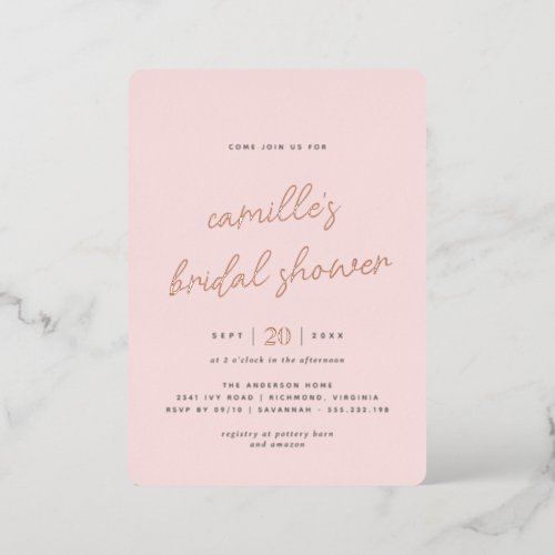 Blush Pink and Rose Gold  Simple Bridal Shower Foil Invitation