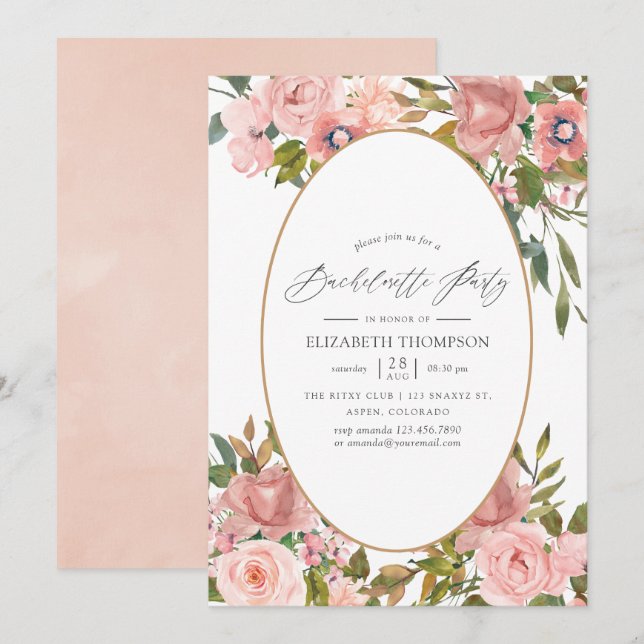 Blush Pink and Rose Gold Wedding Invitation (Front/Back)