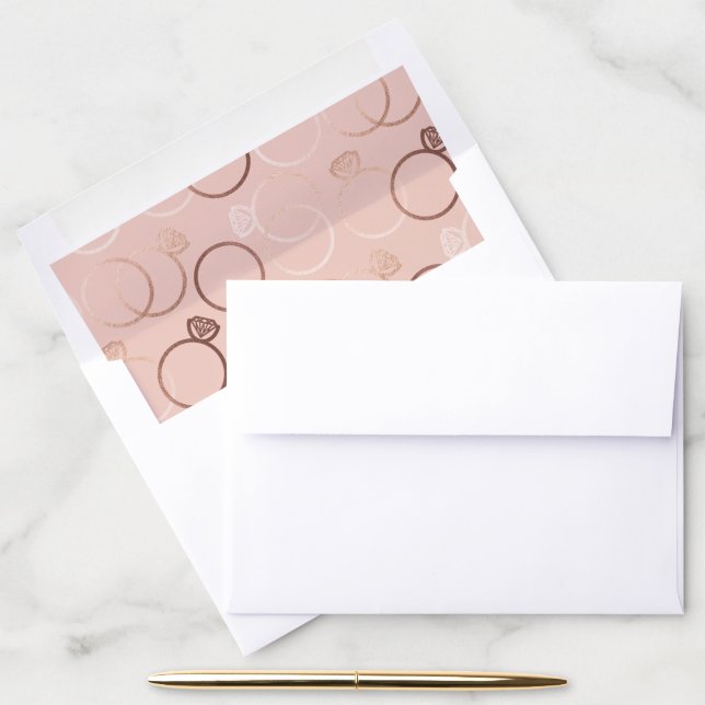 Blush Pink and Rose Gold Wedding Ring Patterns Envelope Liner (Desk)