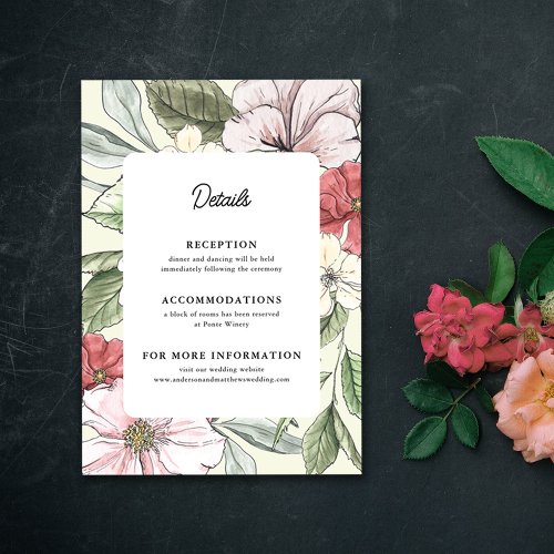 Blush Pink and Sage Fall Floral Wedding Details Enclosure Card