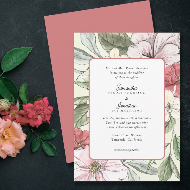Blush Pink and Sage Fall Floral Wedding Invitation (Creator Uploaded)