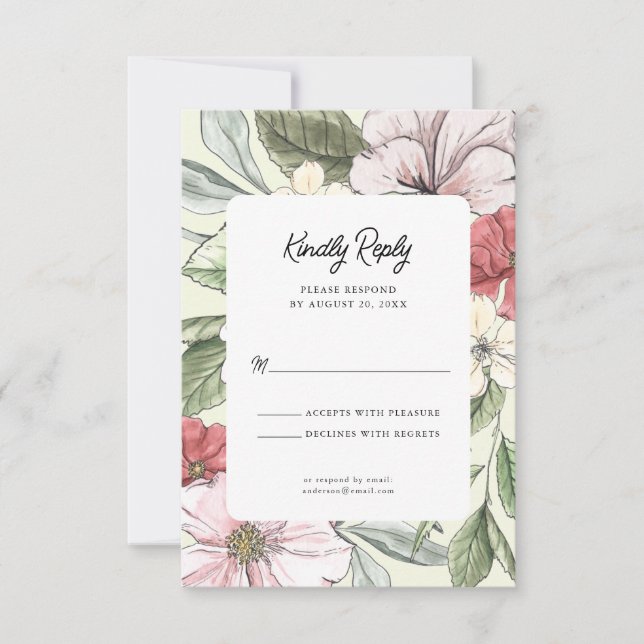 Blush Pink and Sage Fall Floral Wedding RSVP Card (Front)
