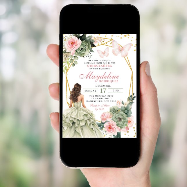 Blush Pink and Sage Green Floral Mexican Princess Invitation (Front Digital)