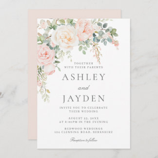 Blush Pink and Sage Green Floral Wedding Invitation