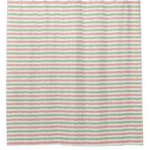 Blush Pink and Sage Green Scalloped Stripe Shower Curtain