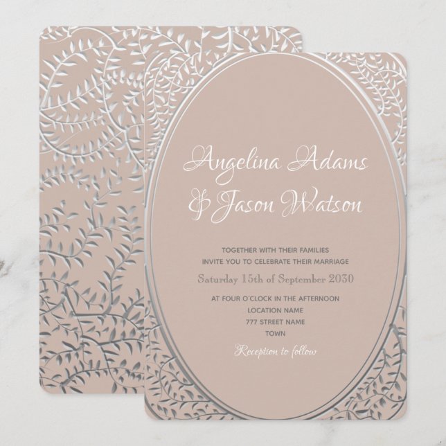 Blush Pink and Silver Elegant Wedding Invite (Front/Back)