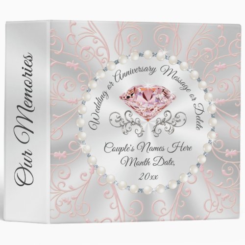 Blush Pink and Silver Personalized Wedding Album 3 Ring Binder