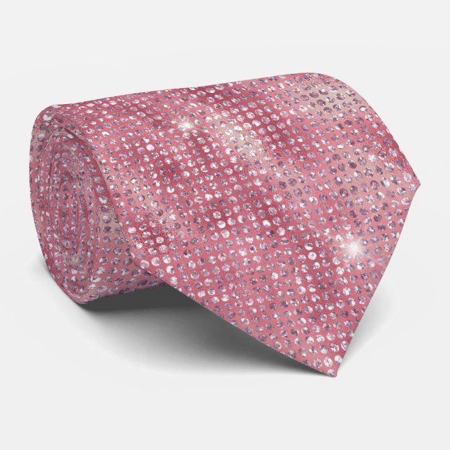 Blush Pink and Silver Sparkles  Neck Tie (Rolled)