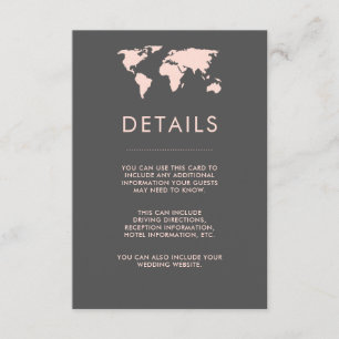 Blush Pink and Smoky Gray World Map Guest Details Enclosure Card