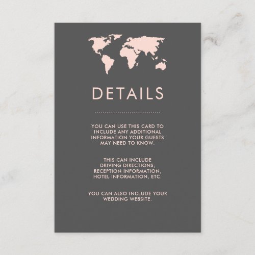 Blush Pink and Smoky Gray World Map Guest Details Enclosure Card