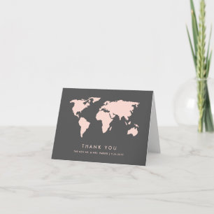 Blush Pink and Smoky Gray   World Map Thank You Card