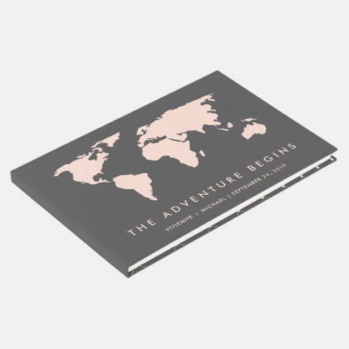 Blush Pink and Smoky Gray  World Map Wedding Guest Book