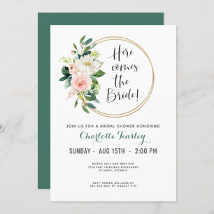 Blush Pink and Teal Floral Bridal Shower Invitation