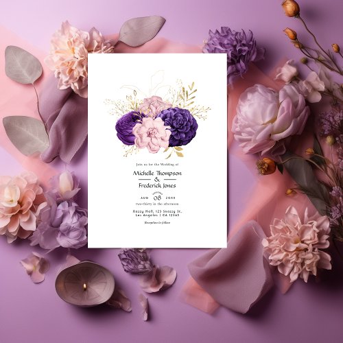 Blush Pink and Violet Floral Wedding Invitation