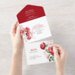 Blush Pink and Vivid Red Wedding All In One Invitation