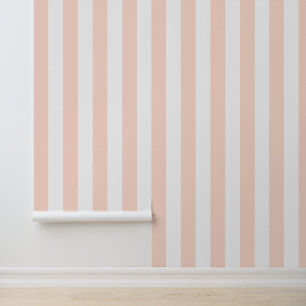 Blush Pink and White Bold Vertical Stripes Wallpaper