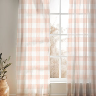 Blush Pink and White Buffalo Check Sheer Curtains