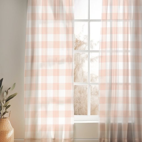 Blush Pink and White Buffalo Check Sheer Curtains