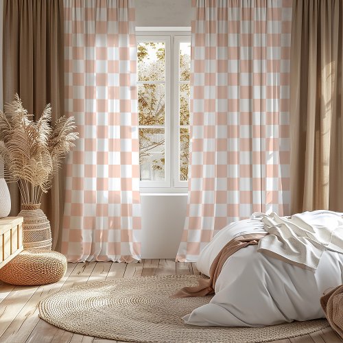 Blush Pink and White Checkerboard Blackout Curtains