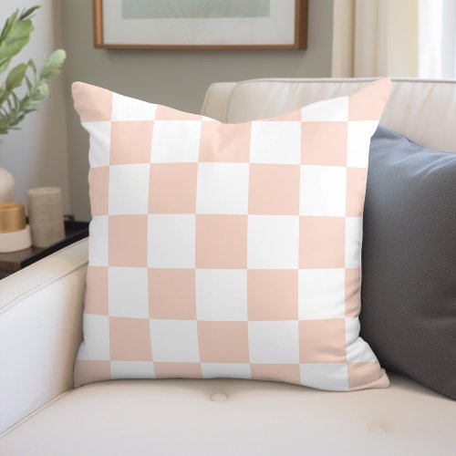 Blush Pink and White Checkerboard Throw Pillow