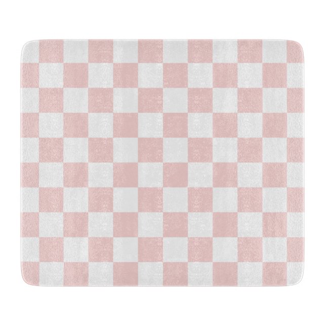 Blush Pink and White Checkered Cutting Board (Front)