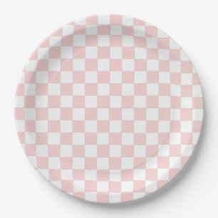 Blush Pink and White Checkered Paper Plates
