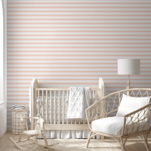 Blush Pink and White Classic Horizontal Stripes Wallpaper