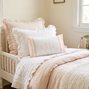 Blush Pink and White Classic Monogram Lumbar Pillow