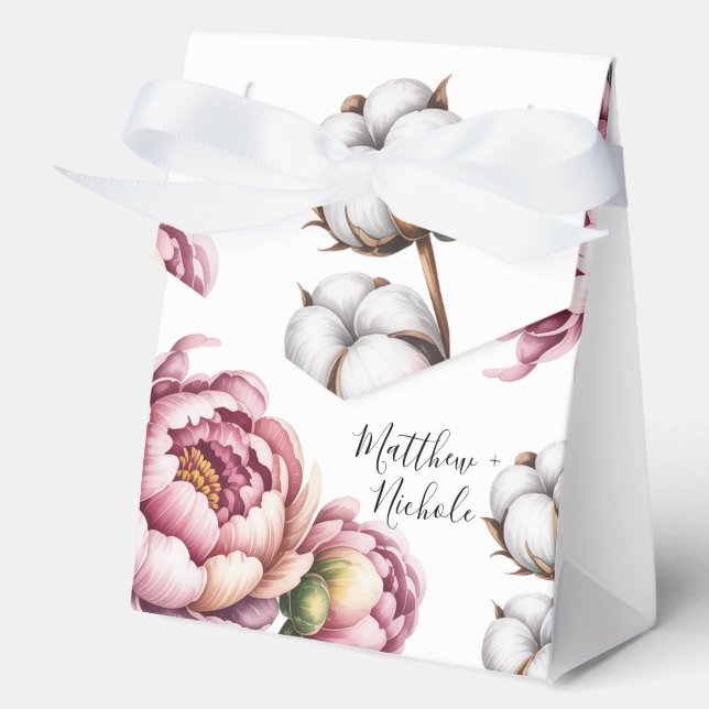 Blush Pink and White Cotton Wedding  Favor Boxes (Front)