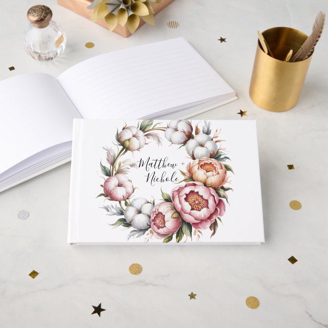 Blush Pink and White Cotton Wedding Guest Book (Front Open)