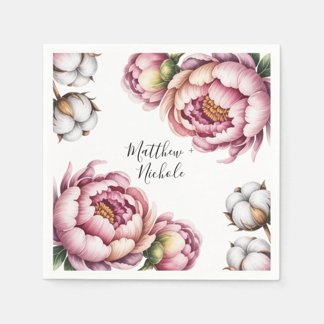 Blush Pink and White Cotton Wedding Napkins (Front)