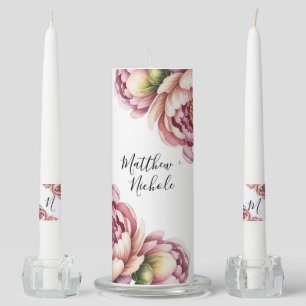 Blush Pink and White Cotton Wedding Unity Candle Set