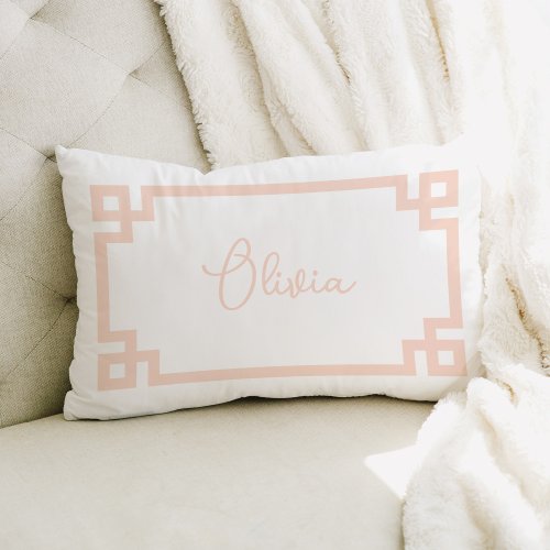 Blush Pink and White Custom Name Monogram Lumbar Pillow